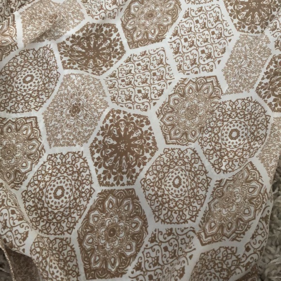 Tan/ Creme pattered, sleeveless, long wrap blouse, Zero, Eur36/US6, - Picture 8 of 10